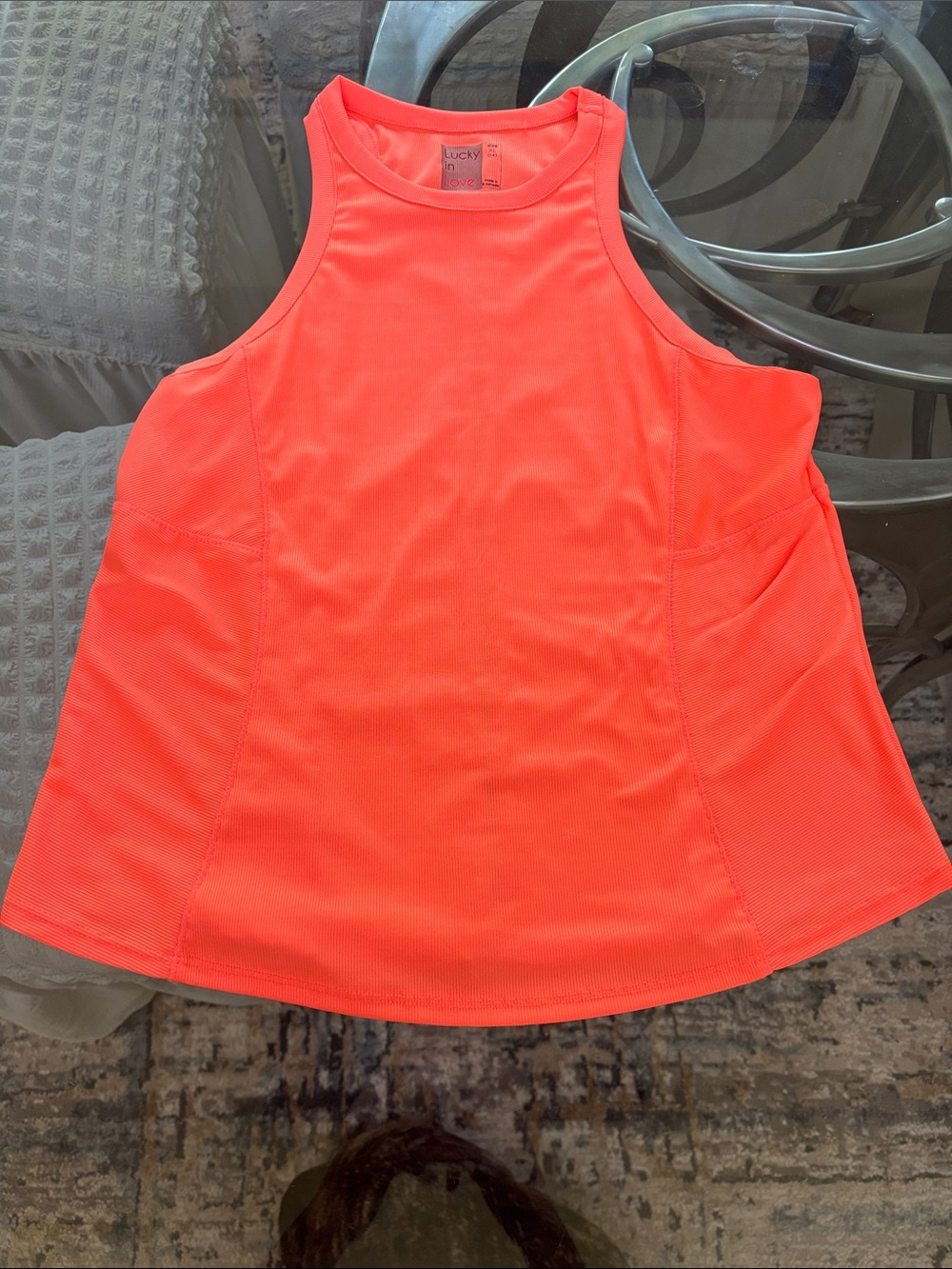 Lucky in Love Neon Coral High-Neck Racerback Tank
